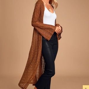 Lulus Carissa Camel Crochet Bell Sleeve Duster